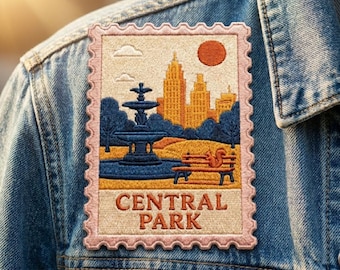 Central Park Travel Stamp Patch, Vintage NYC Iron On Patch, Retro New York Badge, Manhattan Park Jacket Decor, NY Gift