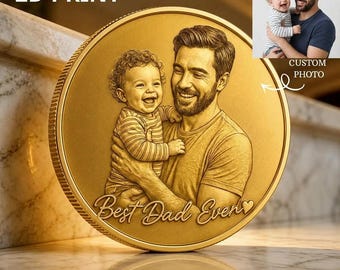 Custom Photo Coin Best Dad Ever Personalized Token Engraved Picture Coin Father Day Gift