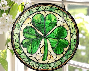 Shamrock Stained Glass Suncatcher, Shamrock Suncatcher, Shamrock Glass Hangings,St. Patrick's Day Decoration, Irish Gift,Irish Shamrock Gift