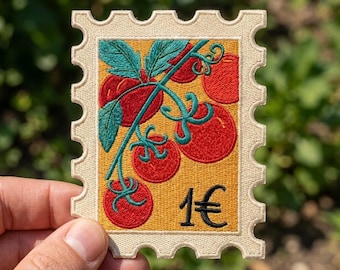 Tomato Travel Stamp Patch, Vintage Botanical Iron On Patch, Retro Vegetable Badge, Cottagecore Garden Jacket Decor, Gift
