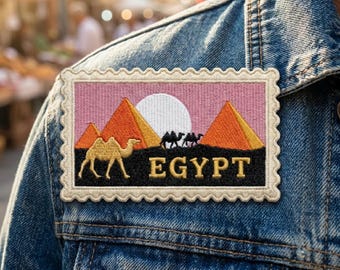 Egypt Travel Stamp Patch, Vintage Egyptian Iron On Patch, Retro Pyramid Camel Badge, Desert Wonder Jacket Decor, Gift