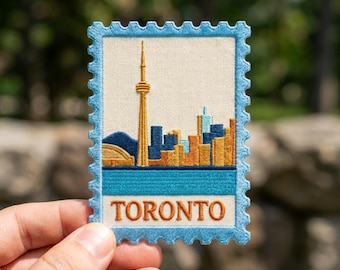 Toronto Travel Stamp Patch, Vintage Canada Iron On Patch, Retro CN Tower Badge, City Skyline Canada Jacket Decor, Gift