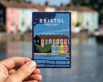 Bristol England Patch, Vintage UK Iron On Patch, Retro Colorful Houses Badge, Harbourside Travel Souvenir Jacket Decor