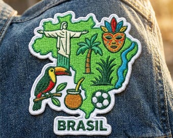 Brazil Map Patch, Vintage Rio Carnival Iron On Patch, Christ the Redeemer Badge, Toucan Soccer Travel Souvenir Decor