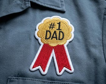 Dad Award Ribbon Iron On Patch | Father's Day Number One Embroidered Medal Gift Bag