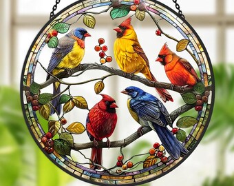 Birds Sun Catcher Decoration Stained Glass Window Hanging
