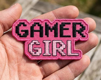 Gamer Girl Patch, 8 Bit Pixel Iron On Patch, Retro Gaming Video Game Badge, Cute Kawaii Pink Jacket Decor, Gamer Gift