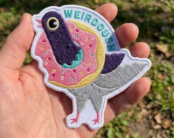 Weirdough Pigeon Patch, Funny Donut Iron On Patch, Cute Quirky Bird Meme Badge, Humorous Pun Jacket Decor, Bird Gift