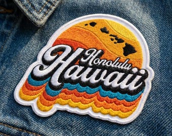 Honolulu Hawaii Patch, Retro Retro Surf Iron On Patch, Vintage Sunset Waves Badge, Hawaiian Travel Souvenir Decor, Gift