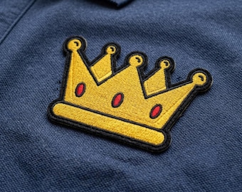 Gold Crown Iron On Patch | Royal King Queen Embroidered Badge Luxury Tiara Shirt Bag Decor