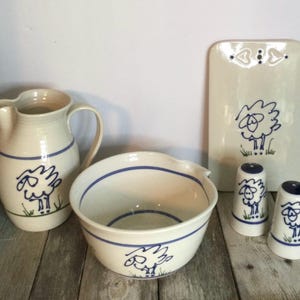 Rare Discontinued Noble Clay Pottery 5-Piece Sheep Pottery Collector Set – Artisanal Studio Stoneware Bundle