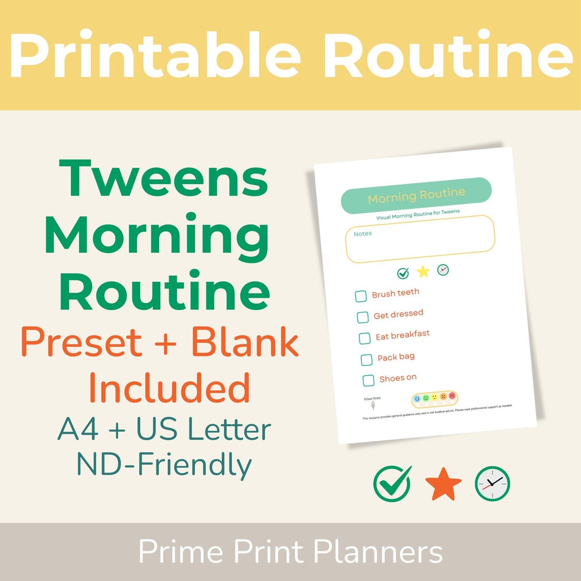 Tween Morning Routine Cold Tweens Morning Routine Chart Printable | Visual Schedule Checklist ...