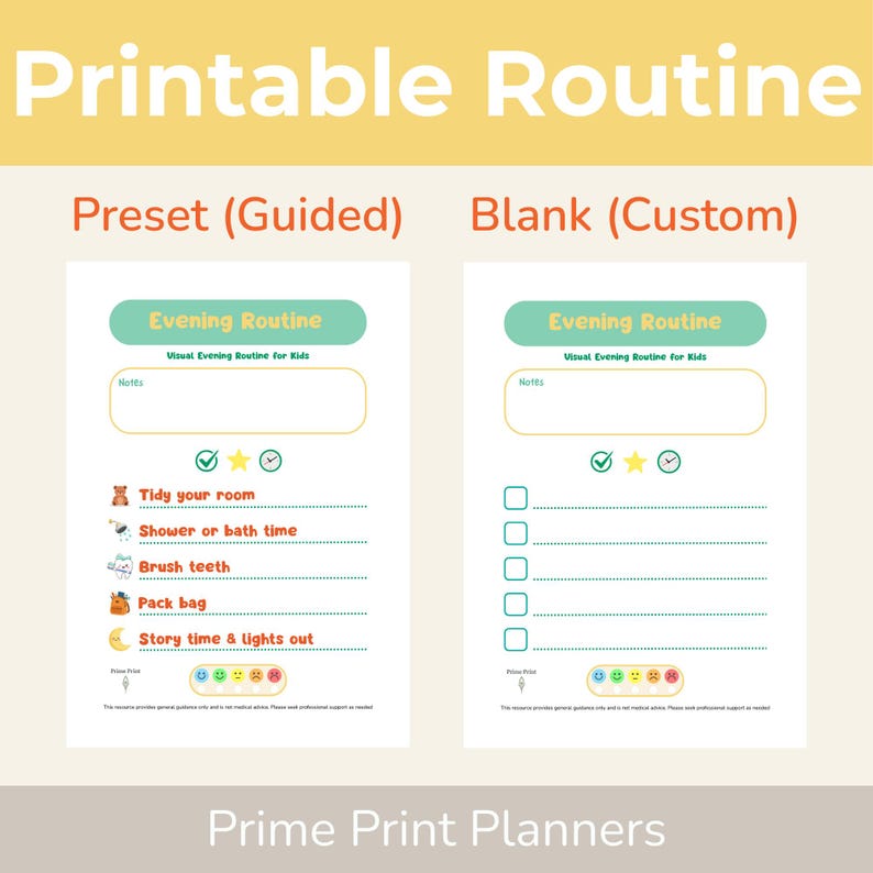 Kids Evening Routine Chart Printable | Bedtime Visual Schedule ...