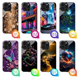 Funda para teléfono Golden Stars Colorful Neon con deslumbrantes luces LED y cristal templado a prueba de golpes para iPhone 17-13, Samsung S26-S21, Fold3-7, A12-A71
