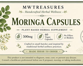 Organic Moringa Capsules | Plant-Based Green Superfood Supplement | Daily Wellness Support | 500mg | 60 Count