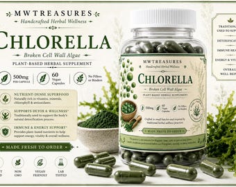 Organic Chlorella Capsules | Vegan Green Algae Supplement | Plant-Based Wellness Capsules | 500mg
