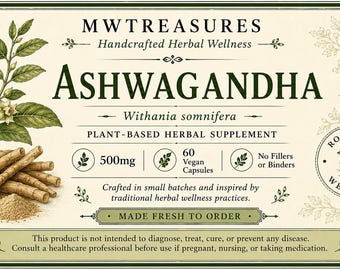 Organic Ashwagandha Capsules | Plant-Based Herbal Supplement | Daily Wellness Support | 500mg | 60 Count