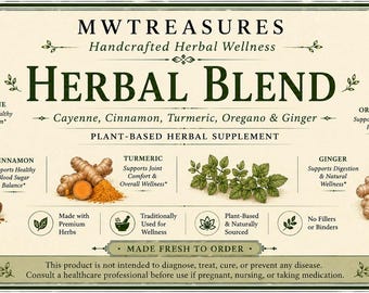 Organic Herbal Blend Capsules | Cayenne, Cinnamon, Turmeric, Oregano & Ginger | Plant-Based Supplement | 500mg | 60 Count
