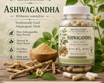 Organic Ashwagandha Capsules | Plant-Based Herbal Supplement | Daily Wellness Support | 500mg