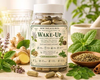 Wake-Up Herbal Supplement | Organic Tulsi, Quavana, Ashwagandha & Peppermint | Herbal Wellness Blend | 500mg