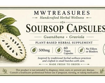Organic Soursop Capsules | Guanábana / Graviola Supplement | Plant-Based Herbal Capsules | 500mg | 60 Count