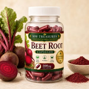 Beet Root Powder Capsules | Plant-Based Herbal Supplement | Daily Wellness Support | 500mg