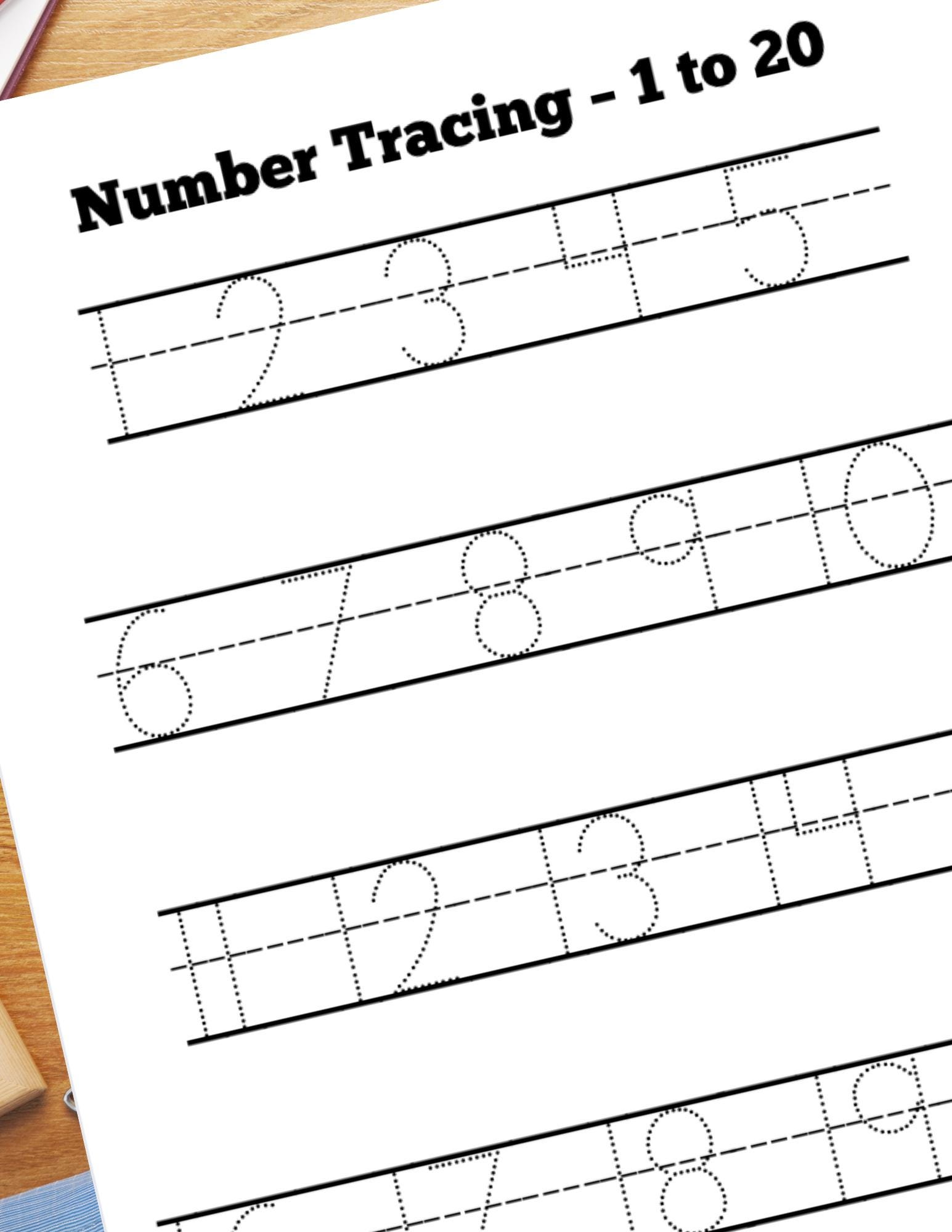 Number Tracing 1–20 Worksheet | Preschool & Kindergarten Number Writing ...