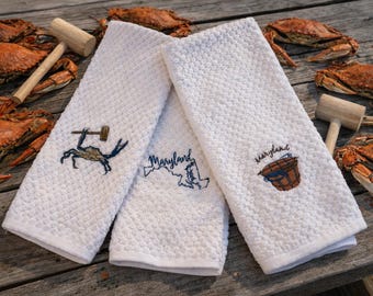 Maryland embroidered crab kitchen towels