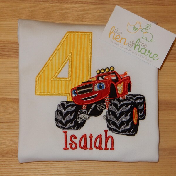 Blaze and The Monster Machines Monster truck Birthday shirt or onesie boy girl personalized custom made embroidery applique monogram