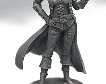 Arcane Cartomancer Miniature – Female Mage with Flaming Cards, 32mm Resin D&D