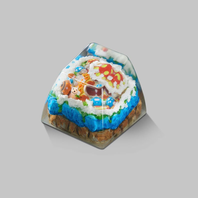 Tecla artesanal Mushroom Garden: Tecla de resina hecha a mano para teclado mecánico, perfil SA cold