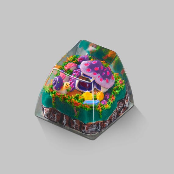 Mushroom Garden Artisan Keycap – Handmade Resin Mechanical Keyboard Keycap – SA Profile