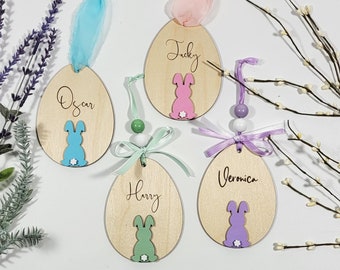 Personalized Wood Easter Basket Tag, Custom Easter Bunny Name Tag, Kids Easter Tag, Unique Grandkids Easter Gift, Egg Tag, Painted Bunny