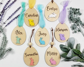 Personalized Easter Basket Tag, Custom Painted Wood Easter Name Tag, Kids Easter Tag, Unique Grandkids Easter Gift, Egg Tag, Easter Bunny