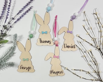 Personalized Bunny Shaped Easter Basket Tag, Custom Easter Name Tag, Kids Easter Tag, Unique Grandkids Easter Gift, Egg Tag, Spring Décor