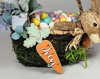 Personalized Carrot Easter Basket Name Tag, Custom Easter Wood Tag, Kids Easter Tag, Unique Grandkids Easter Gift, Egg Tag, Spring Décor