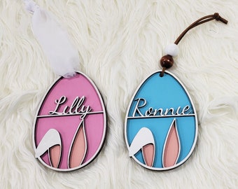 Personalized Bunny Ear Easter Basket Tag, 3D Custom Easter Name Tag, Kids Easter Tag, Unique Grandkids Easter Gift, Egg Tag, Spring Décor