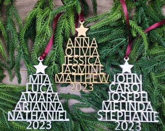 Family Name Christmas Tree Ornament - Personalized Christmas Ornament -  Custom Painted Ornament-Personalized Tree Decoration-Christmas Gift