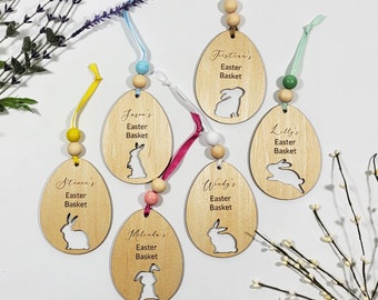 Personalized Easter Basket Tag, Custom Wood Easter Name Tag, Kids Easter Tag, Unique Grandkids Easter Gift, Egg Tag, Easter Bunny