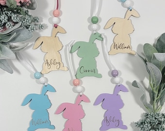 Personalized Bunny Shaped Easter Basket Tag, Custom Easter Name Tag, Kids Easter Tag, Unique Grandkids Easter Gift, Egg Tag, Spring Décor