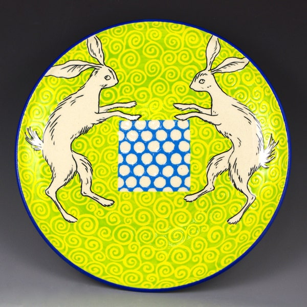 Small Plate with Two Rabbits and a Square