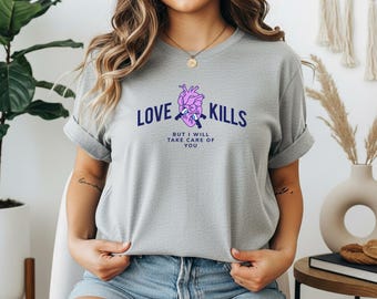 Edgy Y2K Graphic Tee Love Kills Shirt Anatomical Heart T-Shirt Grunge Aesthetic Streetwear Anti Valentine Gift E-Girl Top Trendy