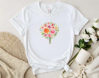 Watercolor Flower Shirt, Botanical Bouquet Tee, Wildflower Garden Top, Mothers Day Gift, Spring Floral Shirt, Colorful Nature Lover Gift