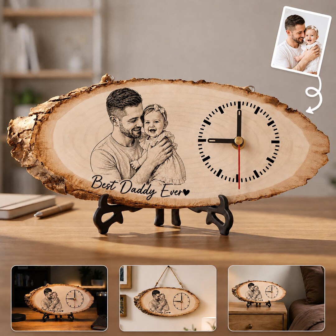 Custom Photo Wooden Clock - Personalized Father's Day Birthday Gifts ...