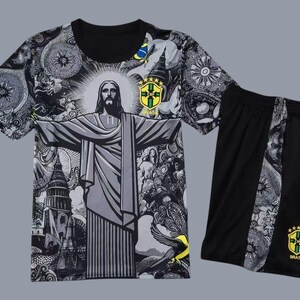 Brazil Jesus Kids Football Kit: Custom Name Soccer Jersey & Shorts Set image 2