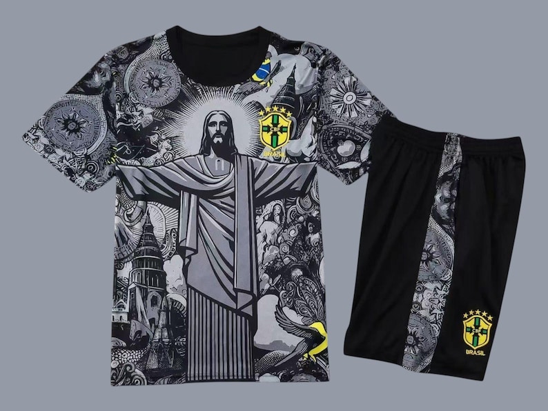 Brazil Jesus Kids Football Kit: Custom Name Soccer Jersey & Shorts Set image 2