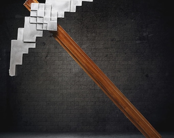 Handcrafted Iron Pixel Pickaxe – Gamer Cosplay Prop, Wall Decor