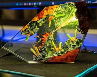 Godzilla Resin Lamp | Handmade Kaiju Diorama LED Night Light
