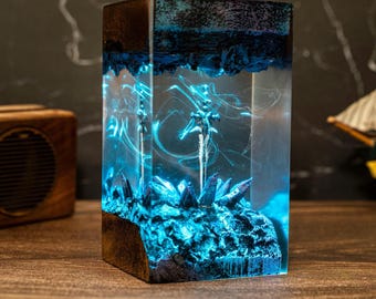 Handmade Fantasy Sword Resin Art | Crystal Diorama RPG Decor