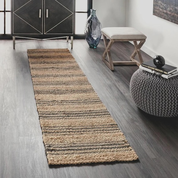 Ręcznie robiony dywanik konopny – naturalny dywanik boho do przedpokoju, przedpokoju i kuchni